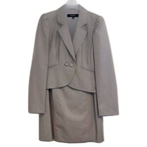 Nine West Taupe Tan Mini Check 4P Skirt Suit 4 Petite